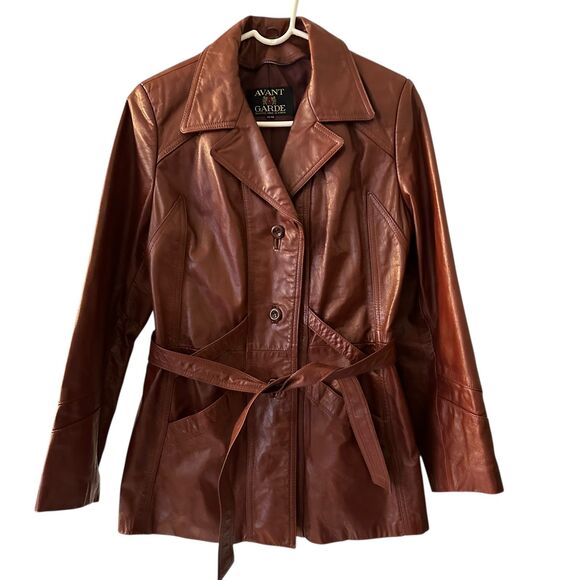 Avant Garde Korea Brown Vintage Button Up Jacket with Belt Leather Size 13/14 - Picture 1 of 7